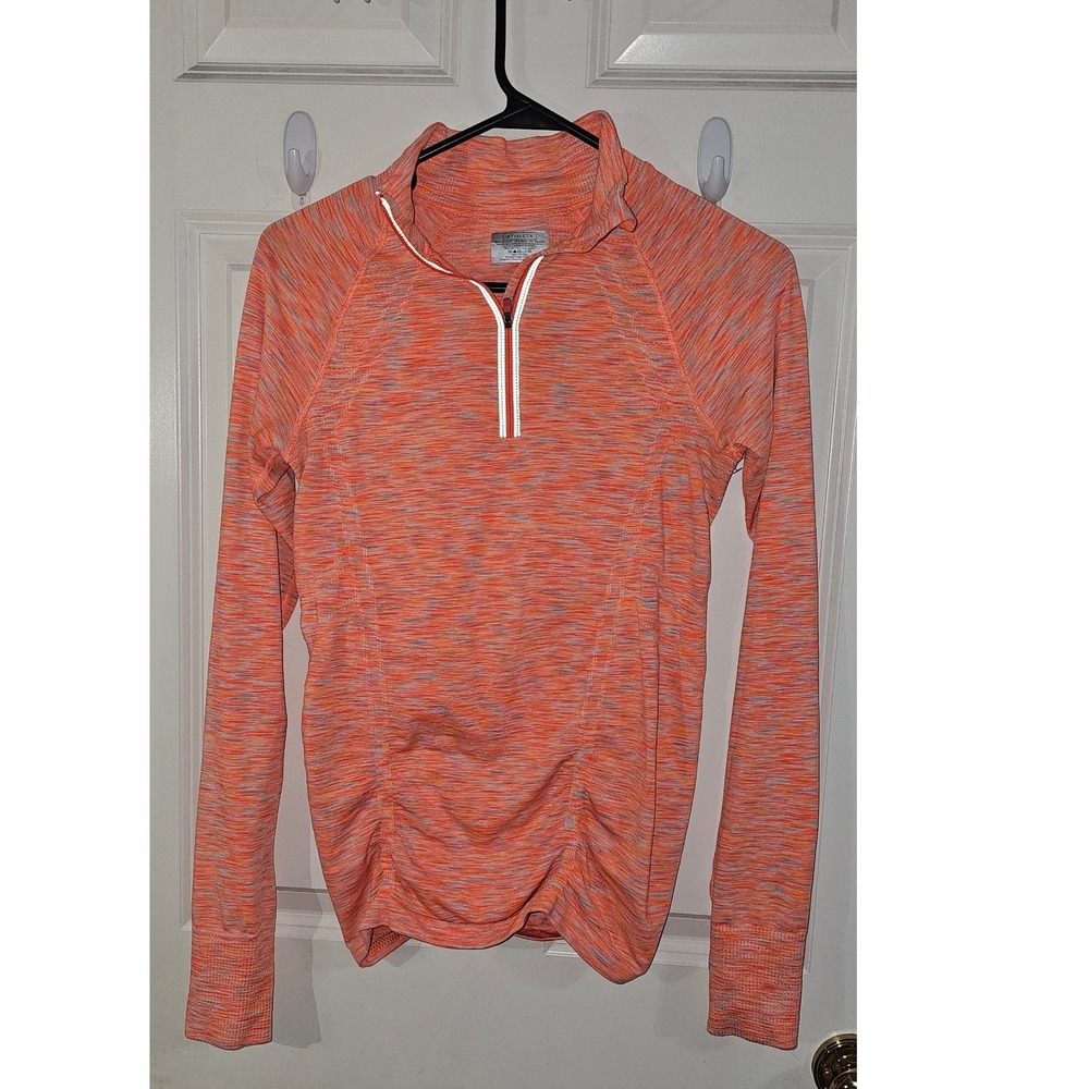Athleta Momentum Space Dye Quarter Zip Pullover Orange Pink Ruched Small 721646